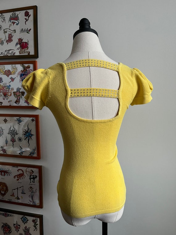 Y2K vintage graphic top knit puff sleeve embellis… - image 4