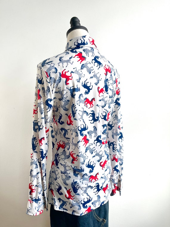 70s vintage cowgirl novelty horse print button up… - image 3