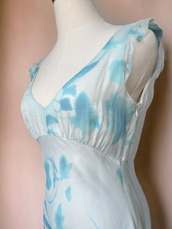 90s vintage silk bias cut slip dress watercolor f… - image 7