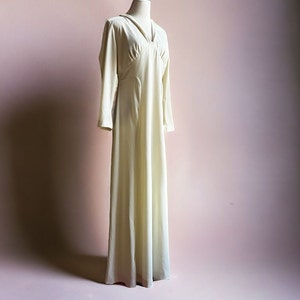 Vintage 70s Ivory Maxi Dress | Long Sleeve Gown | Mod Minimalist Wedding | Size M