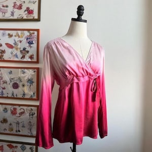 Vintage 90s Ombre Silk Wrap Top | Bias Cut Pink Gradient Blouse | Romantic Grunge Y2K Fairycore | Size M
