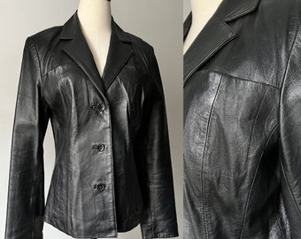 90s vintage leather jacket black soft leather 1990s