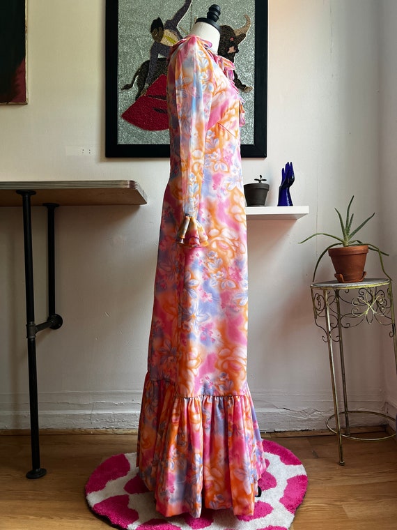 70s vintage floral maxi gown handmade watercolor … - image 6