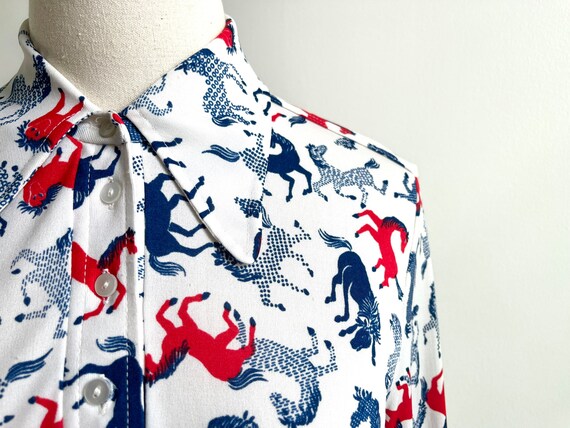 70s vintage cowgirl novelty horse print button up… - image 2