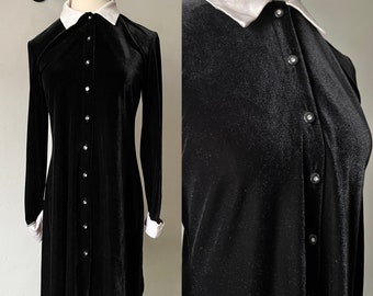 90s vintage long sleeve velvet mini dress collared goth Wednesday dress 1990s