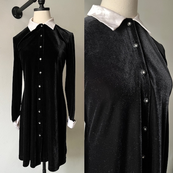90s vintage long sleeve velvet mini dress collare… - image 1