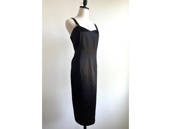 90s nylon plus size bias cut little black dress v… - image 1