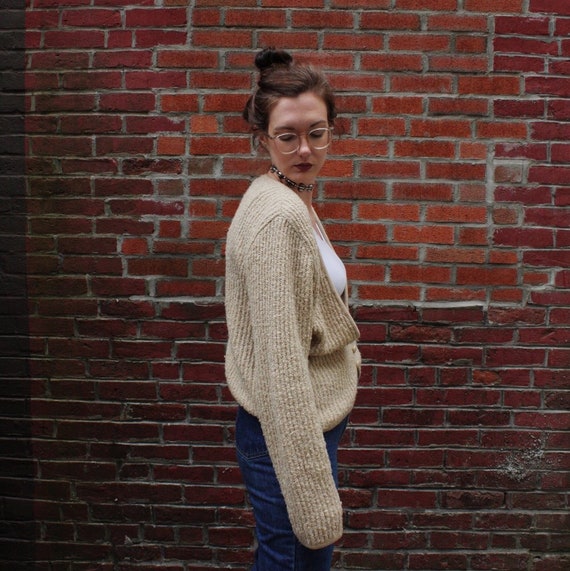 90s vintage cardigan slouchy knit neutral sweater… - image 2