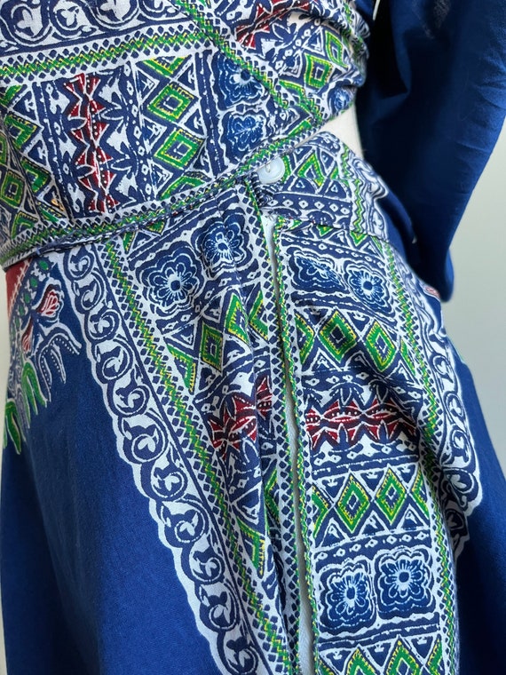 50s vintage pinup cotton print tie back strapless… - image 6