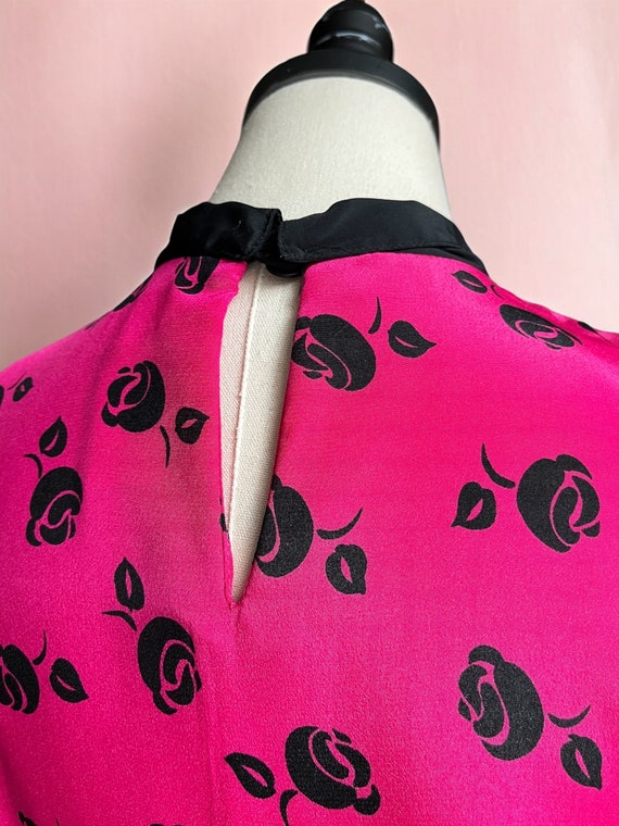 80s vintage hot pink metallic rose print top secr… - image 4