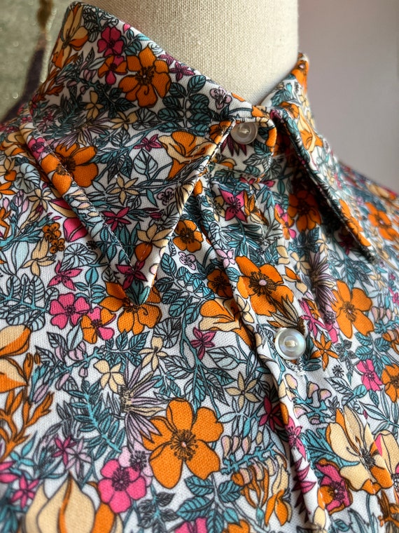 70s floral print wing tip collar shirt vintage - image 2