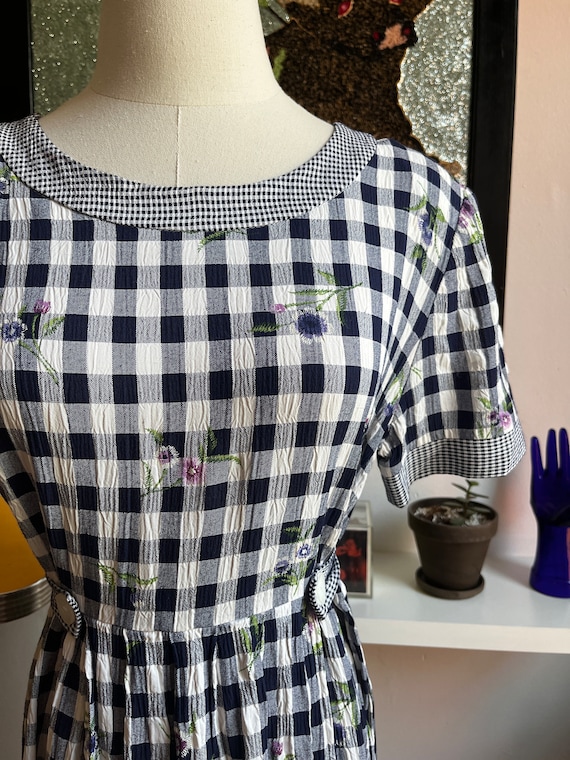 90s vintage plaid floral embroidered maxi dress 1… - image 2
