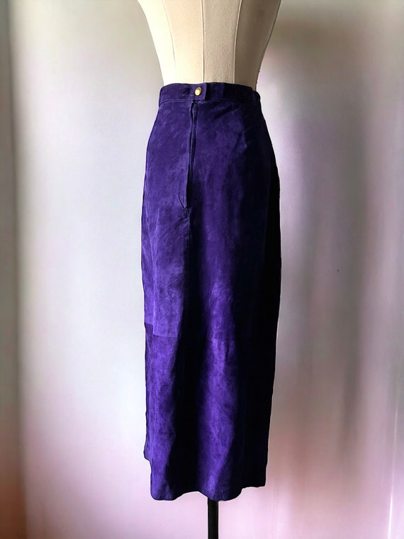 90s vintage purple suede leather maxi skirt 25W 1… - image 2