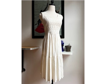 60s vintage linen crochet dress babydoll dress 1960s