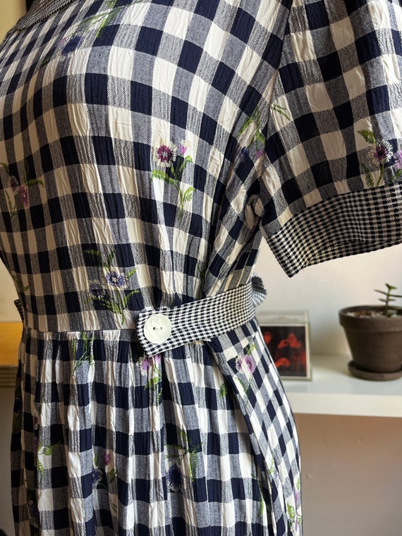 90s vintage plaid floral embroidered maxi dress 1… - image 3