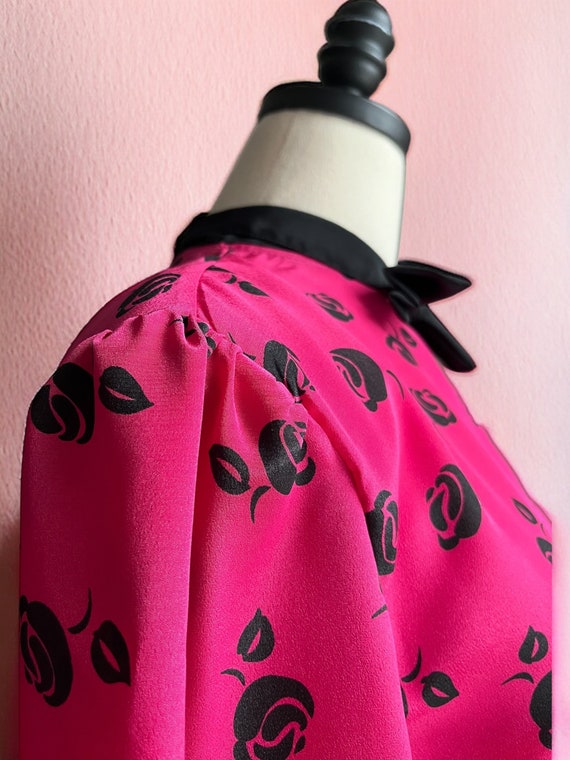 80s vintage hot pink metallic rose print top secr… - image 2