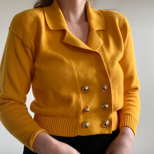 80s vintage cropped cardigan yellow 1980s