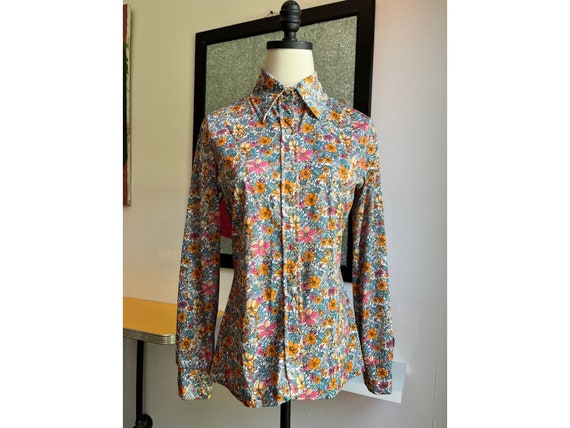 70s floral print wing tip collar shirt vintage - image 1