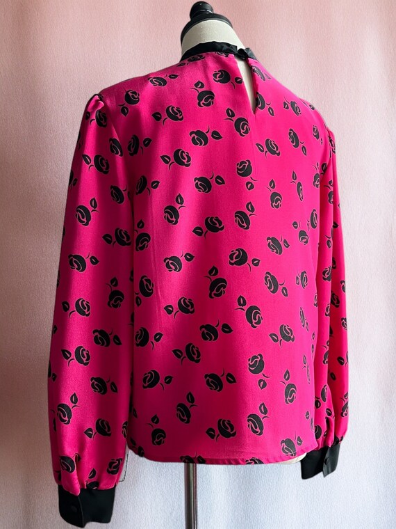 80s vintage hot pink metallic rose print top secr… - image 5