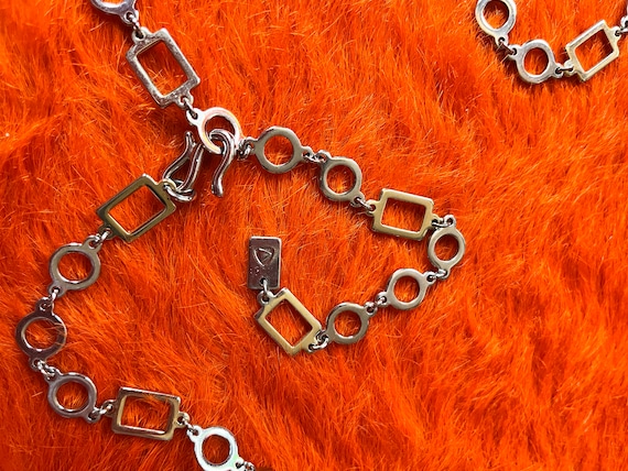 Buy Vintage 80s Geometric Chain Belt | Silver & Brass Mixed 