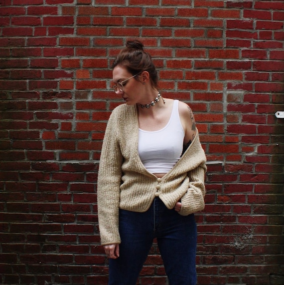 90s vintage cardigan slouchy knit neutral sweater 