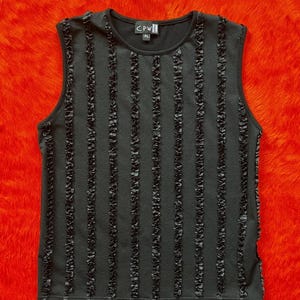 Vintage Y2K CPW Tank Top | Ruffle Panel Sleeveless Knit | Black Contrast Trim | Indie Grunge Minimalist | Size S