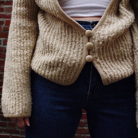 90s vintage cardigan slouchy knit neutral sweater… - image 3