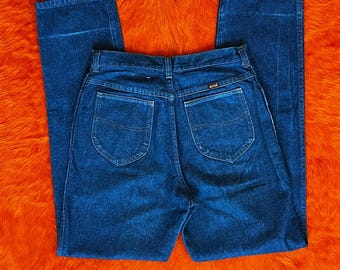 Vintage 70s Rustler Jeans | High-Rise Straight Leg Raw Denim | Dark Indigo Western Workwear | Cowboycore Ranchwear | Size 30