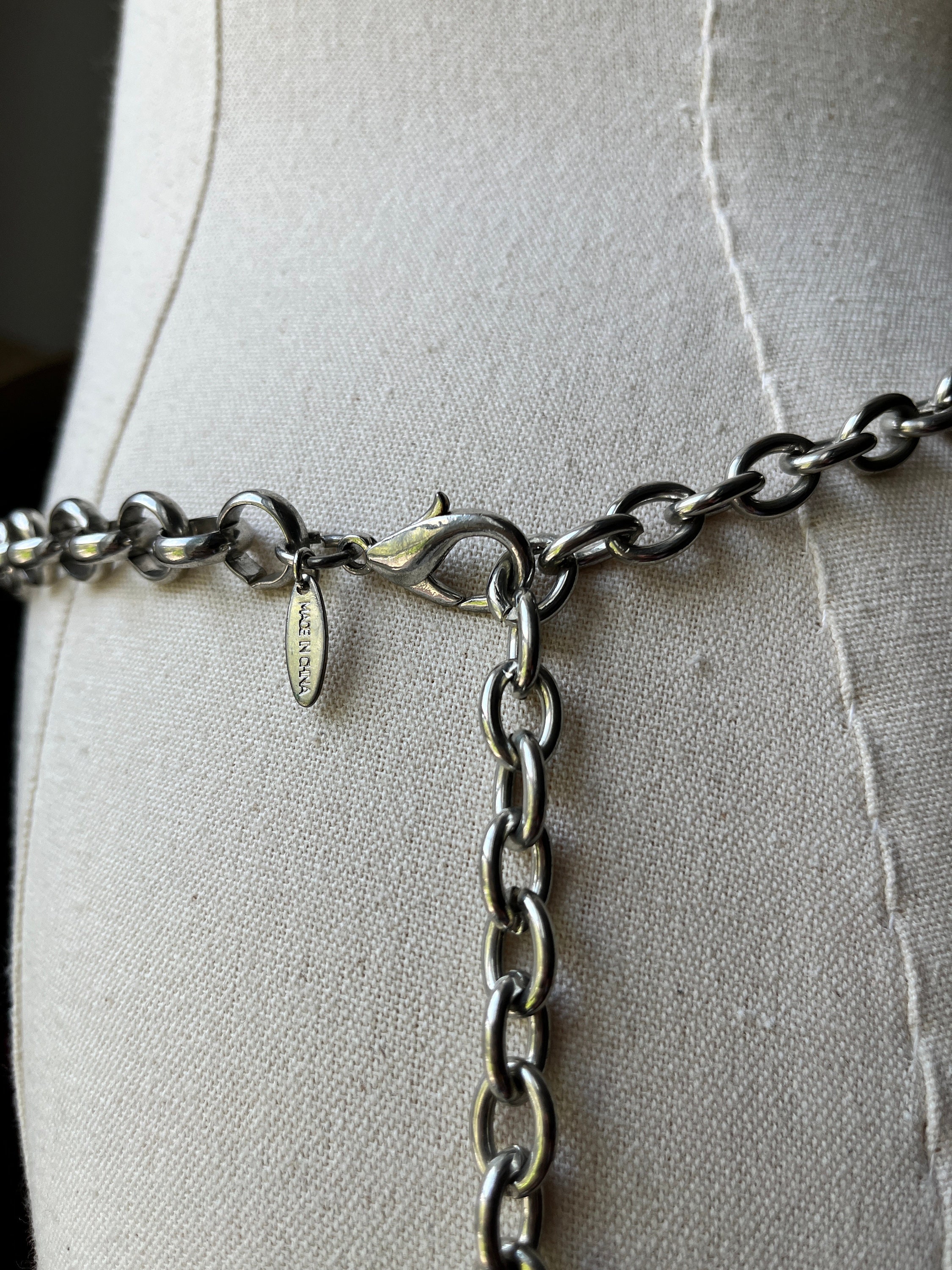 Vintage 90s Silver Rolo Chain Belt | Adjustable Lobster 