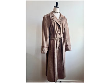 70s suede trench coat with leather trim vintage