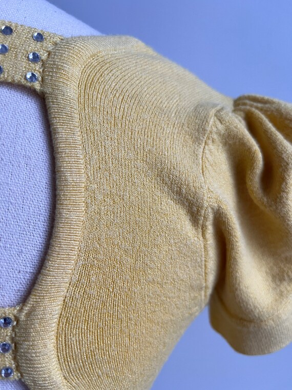Y2K vintage graphic top knit puff sleeve embellis… - image 3