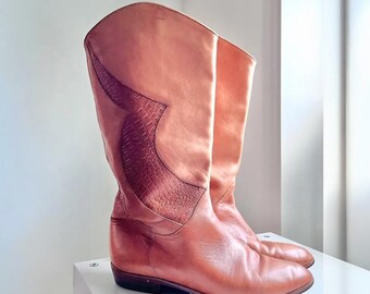 Vintage White Leather Cowboy Boot Size 7 1/2 - Etsy