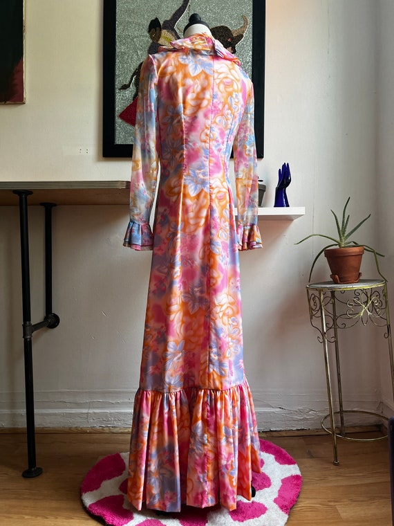 70s vintage floral maxi gown handmade watercolor … - image 7