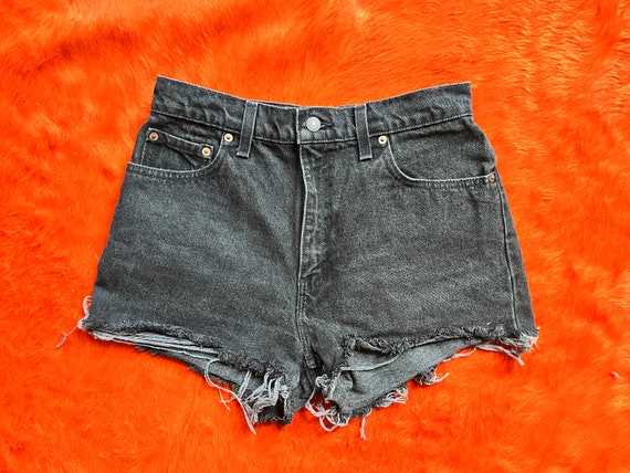 90s vintage Levis 551 hi waist denim shorts cutof… - image 1