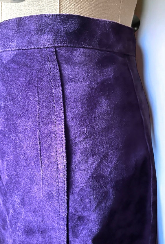 90s vintage purple suede leather maxi skirt 25W 1… - image 3