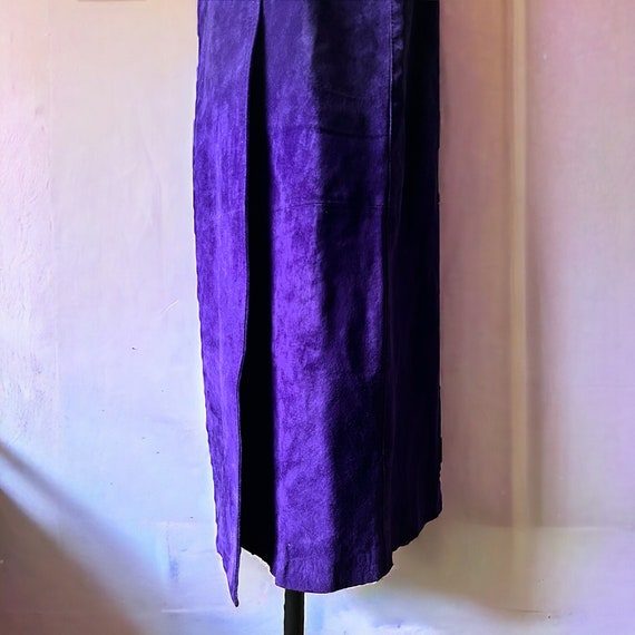 90s vintage purple suede leather maxi skirt 25W 1… - image 6