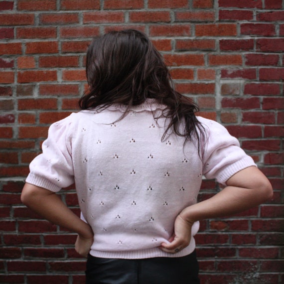 70s vintage pink knit embroidered sweater top dai… - image 3