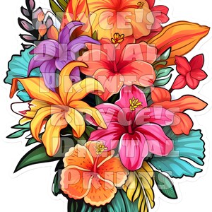 Watercolor Hibiscus Flowers,  Digital Download, Hibiscus Clipart, Hawaiian Flowers, Hibiscus, Flower Clipart, Tropical Flowers, Hibiscus PNG