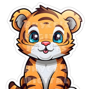 Vinilo pegatina bebé tigre, descarga digital, bebé tigre, cachorro de tigre, imágenes prediseñadas de tigre bebé, imágenes prediseñadas de acuarela, tigre bebé PNG, arte de pared de vivero
