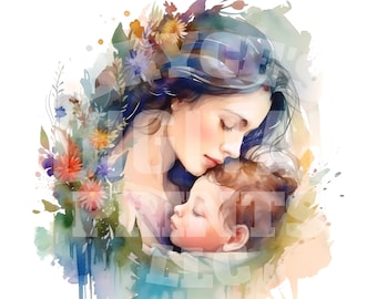 Watercolor Mother and Child, Digital Download, Mom and Child Clipart Watercolor Clipart Mothers Day Clipart Mother's Day Gift Motherhood Art