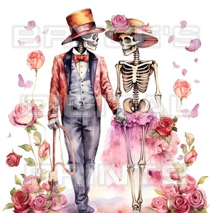 Skeleton Wedding Couple Skeleton Lovers and Flowers Clipart Til Death Do Us Part Clipart Skull Lovers Floral Skeleton Skull Skeleton Clipart