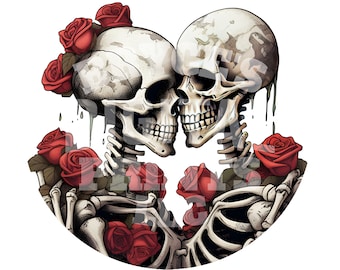 Skeleton Couple Clipart, Skeleton Lovers and Flowers Clipart, Til Death Do Us Part Clipart, Skull Lovers, Floral Skeleton, Skeleton Clipart
