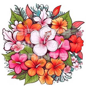 Watercolor Hibiscus, Digital Download, Hibiscus Clipart, Hawaiian Flowers, Hibiscus, Tropical Flowers, Hibiscus PNG, Watercolor Clipart