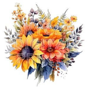 Watercolor Sunflowers Sunflower PNG Sunflower Vibrant Sunflower Digital Download Sunflower Wall Art Sublimation Downloads Sunflower Clipart