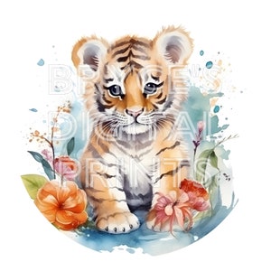 Watercolor Baby Tiger, Digital Download, Baby Tiger, Tiger Cub, Baby Tiger Clipart, Watercolor Clipart, Baby Tiger PNG, Nursery Wall Art