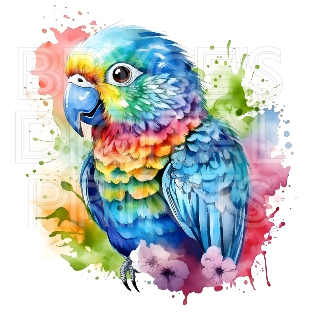 Watercolor Floral Parrot Digital Download Parrot PNG Parrot Watercolor ...