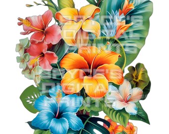 Watercolor Hibiscus Flowers,  Digital Download, Hibiscus Clipart, Hawaiian Flowers, Hibiscus, Flower Clipart, Tropical Flowers, Hibiscus PNG