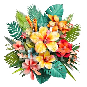 Watercolor Hibiscus Flowers, Digital Download, Hibiscus Clipart, Hawaiian Flowers, Hibiscus, Flower Clipart, Tropical Flowers, Hibiscus PNG