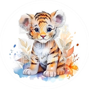 Watercolor Baby Tiger, Digital Download, Baby Tiger, Tiger Cub, Baby Tiger Clipart, Watercolor Clipart, Baby Tiger PNG, Nursery Wall Art
