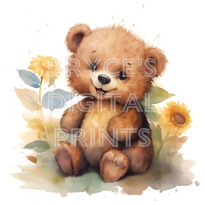 Watercolor Bear, Watercolor Baby Bear, Digital Download, Teddy Bear Clipart, Baby Bear Clipart, Baby Bear, Nursery Wall Art, Baby Bear Art